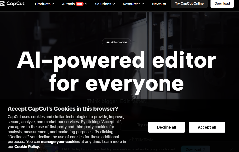 A view of capcup home page.1 of the 7 free AI tools TO TRY IN 2025.