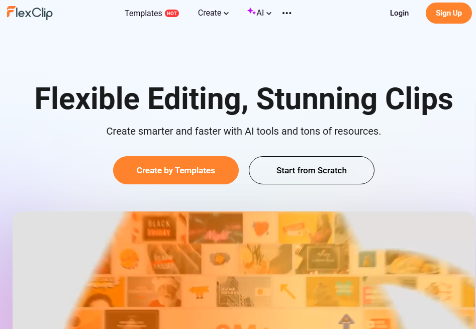 A view of flexclip home page.1 of the 7 free AI tools to try 2025.